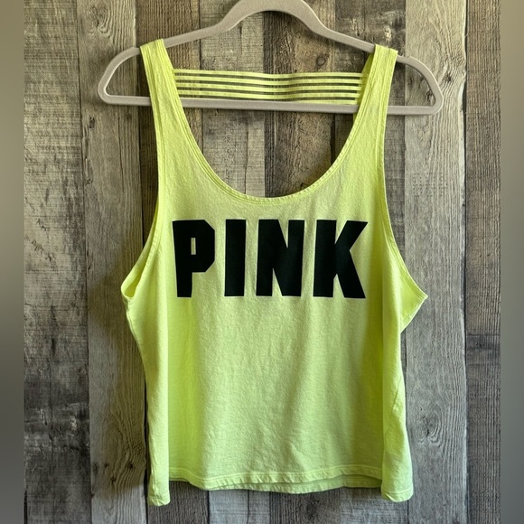 PINK Victoria’s Secret Bright Highlighter Yellow Tank Top Active Sz Large - Picture 7 of 7